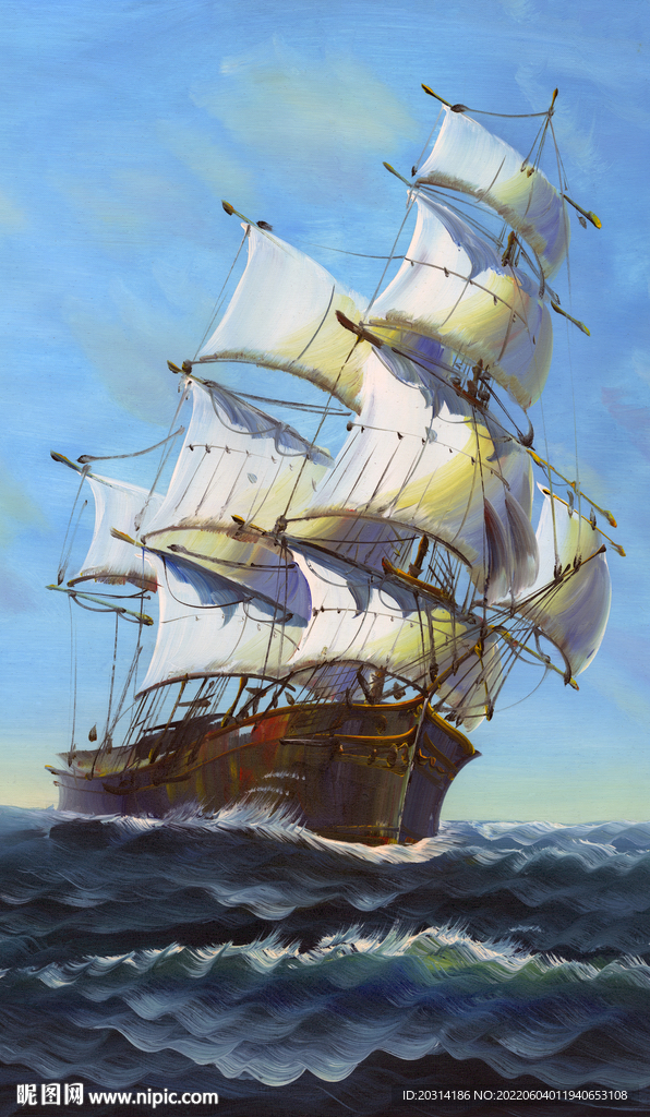 一帆风顺油画帆船