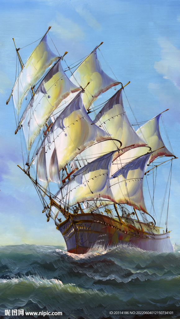 帆船壁画一帆风顺风景画