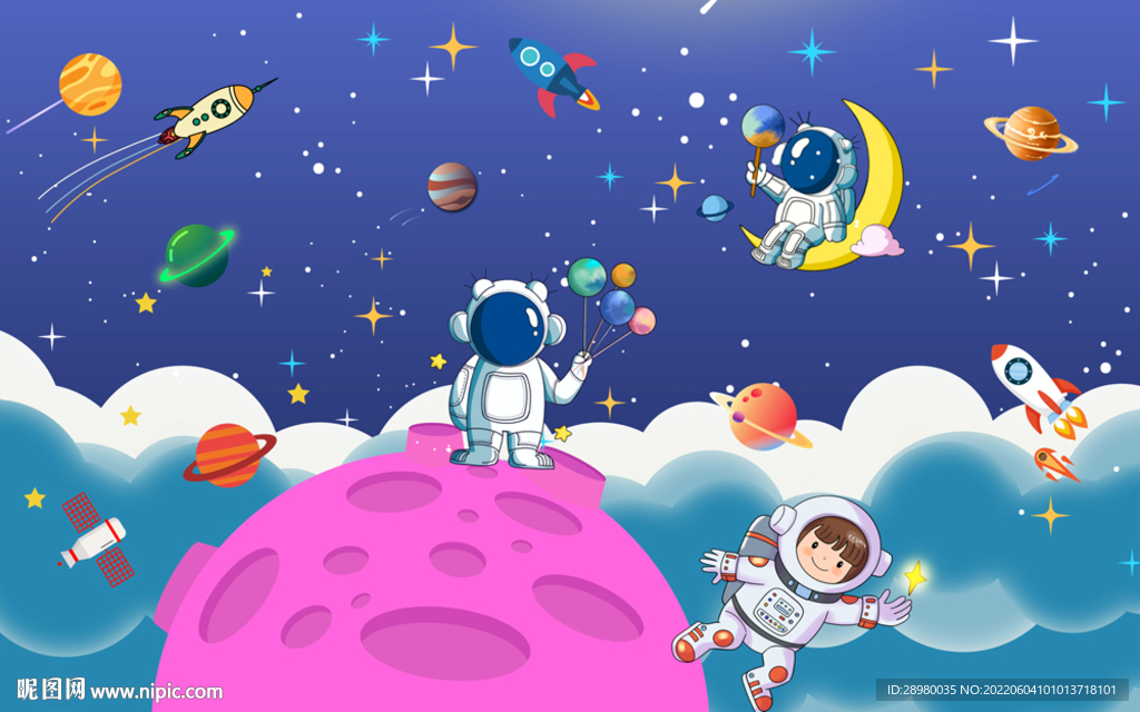 卡通太空旅行宇航员