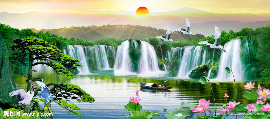 旭日东升山水画