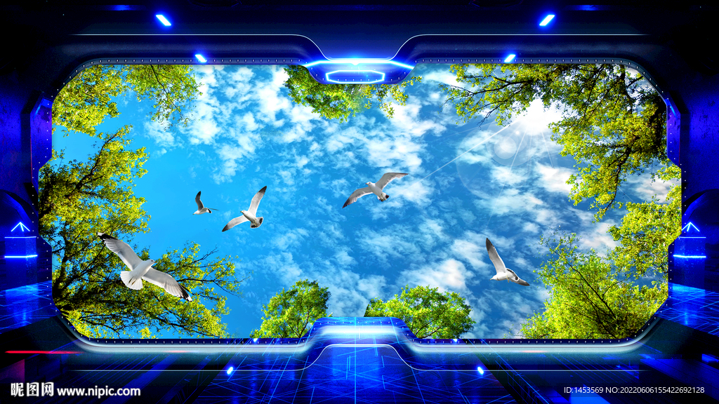 蓝天白云背景墙