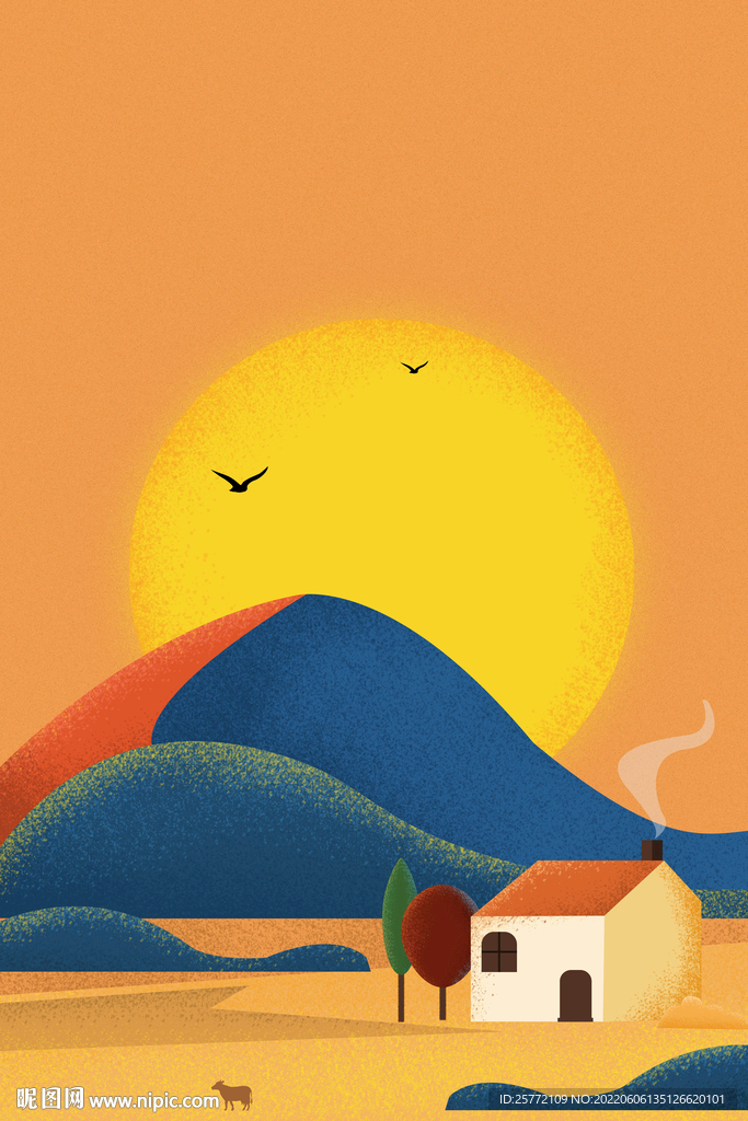 秋分肌理噪点插画