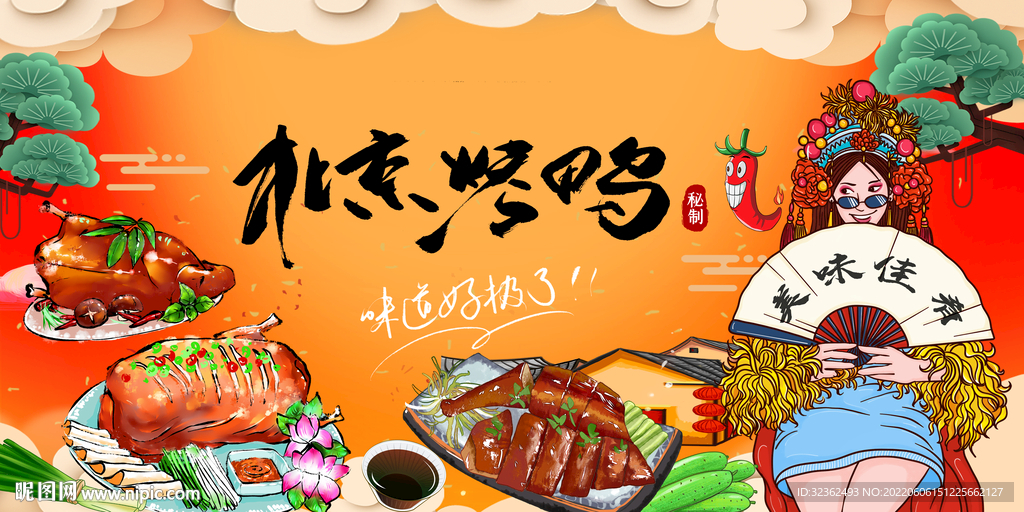 国潮北京烤鸭背景墙