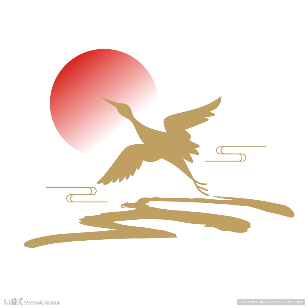 矢量中国风飞鹤古典山纹祥云纹