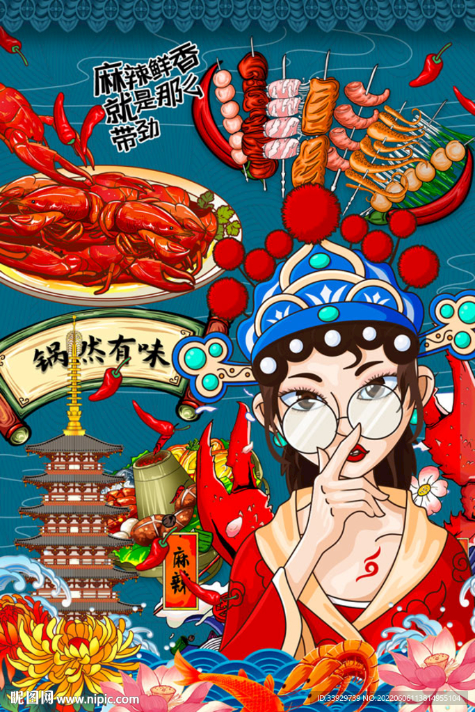 小龙虾美食火锅挂画