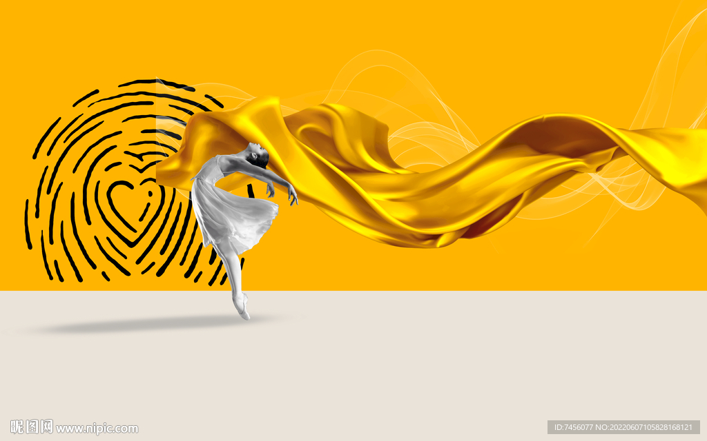 黄色绸布舞蹈美女简约背景墙