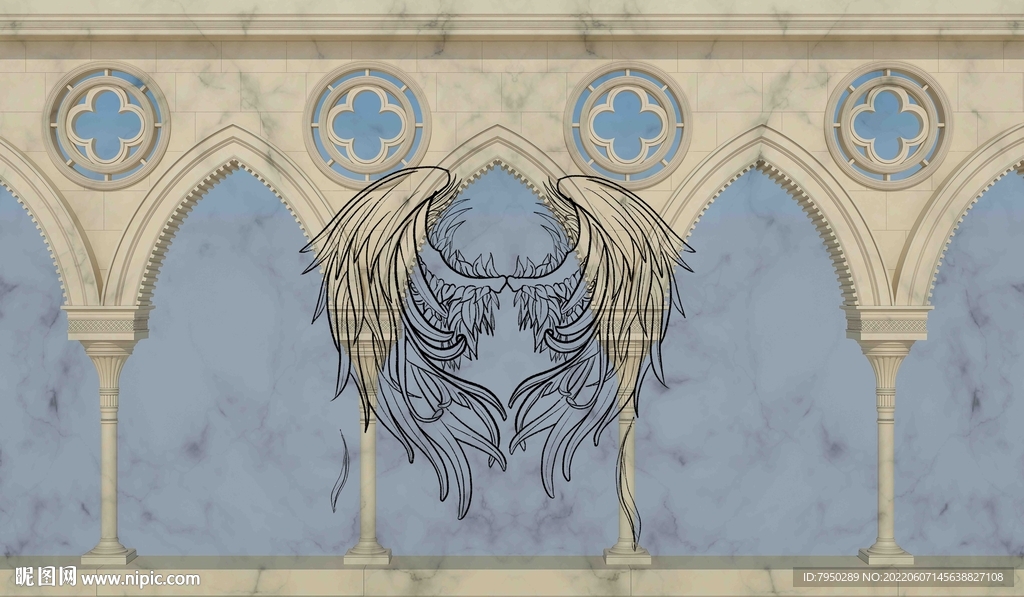 翅膀罗马柱背景墙