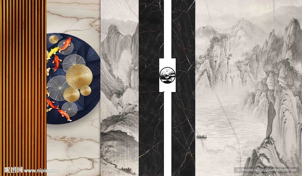 新中式山水背景墙