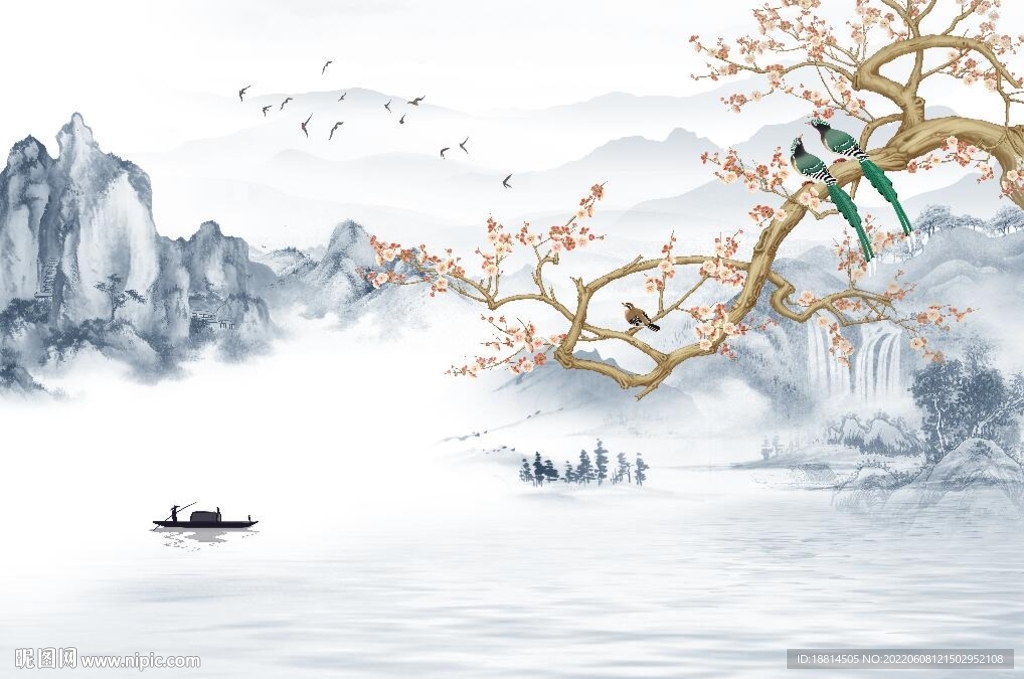 花鸟山水背景墙