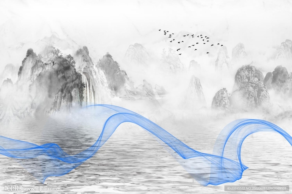 高山流水客厅背景墙