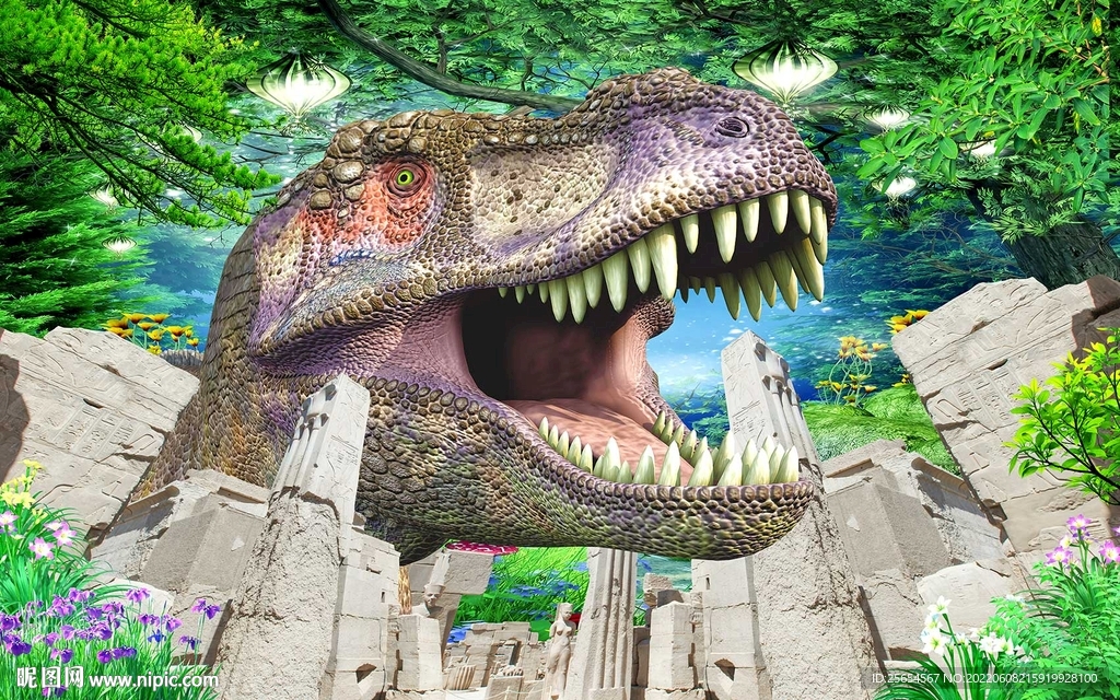 恐龙世界森林背景墙