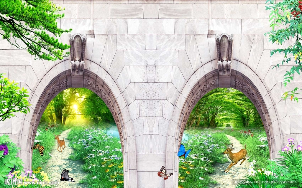 树林走道3D立体背景墙