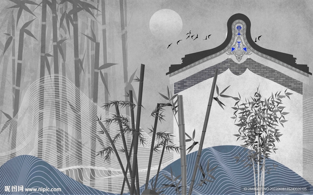 新中式建筑竹子背景墙