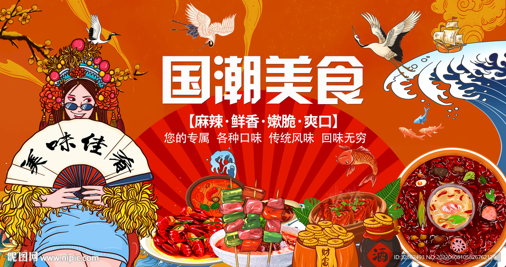 国潮火锅美食背景墙