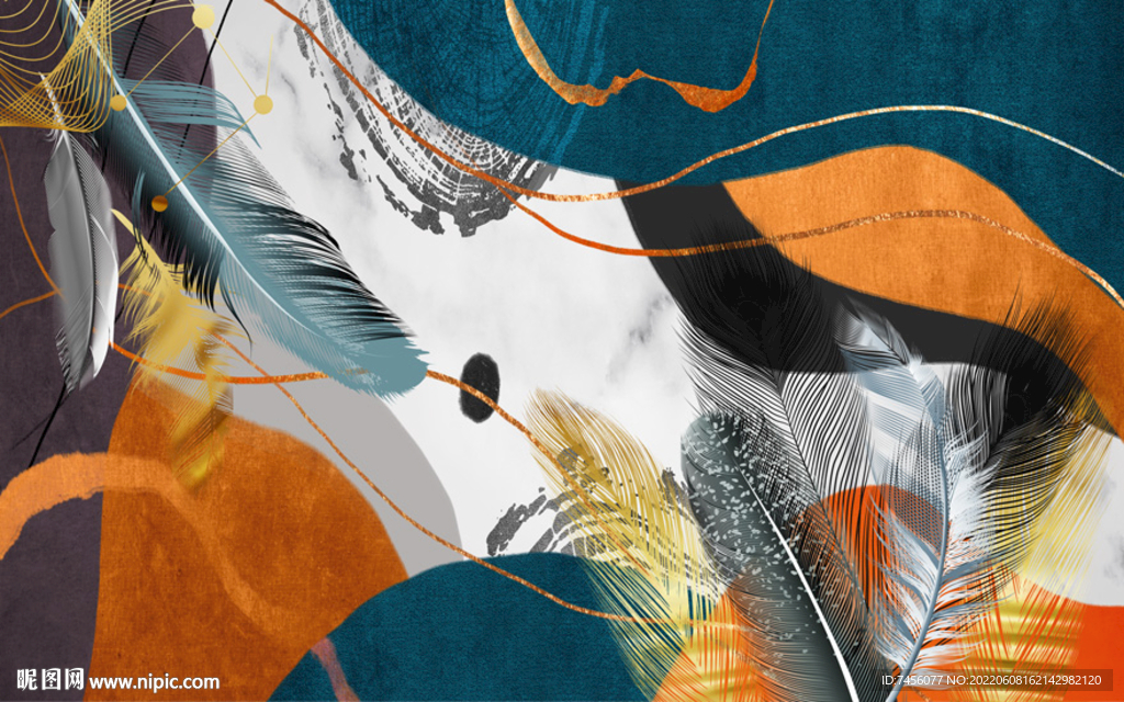 水彩羽毛高清艺术背景墙