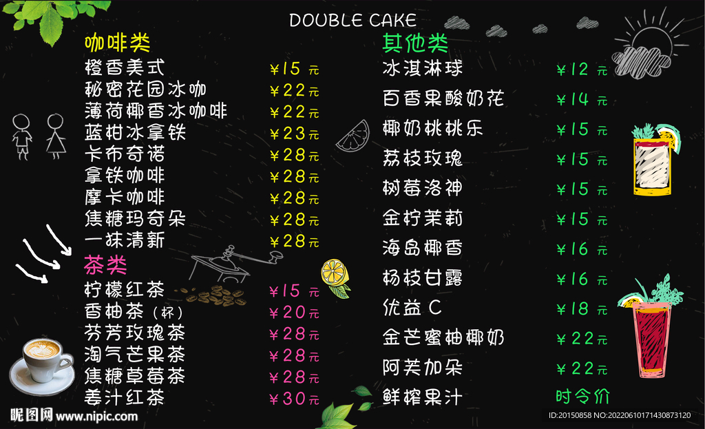 黑板价目表