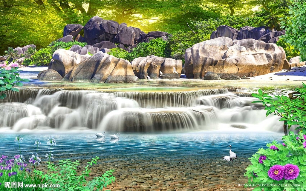山林流水生财背景墙