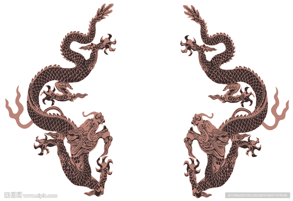 双龙腾飞线描元素