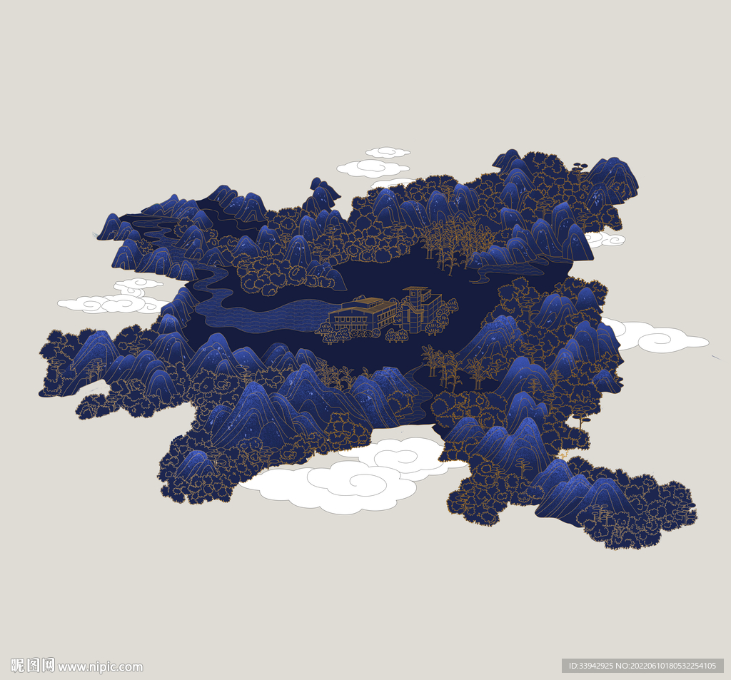酱香浓香清香白酒产区蓝色插画