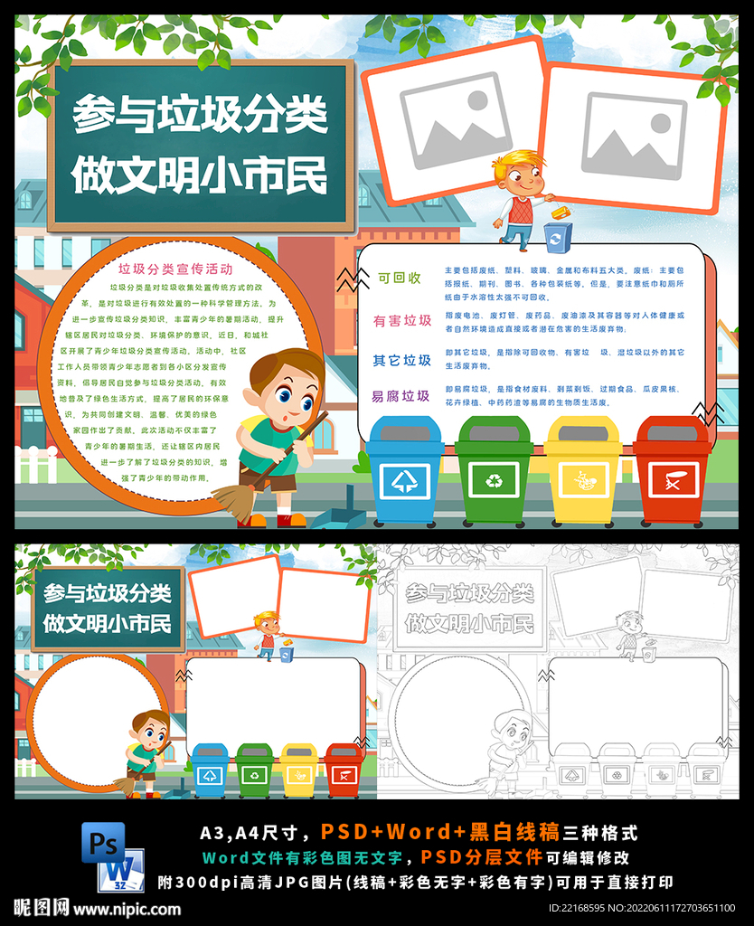 参与垃圾分类做文明市民环保小报