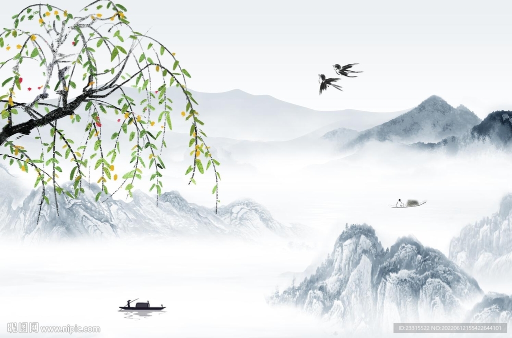 杨柳山水背景墙