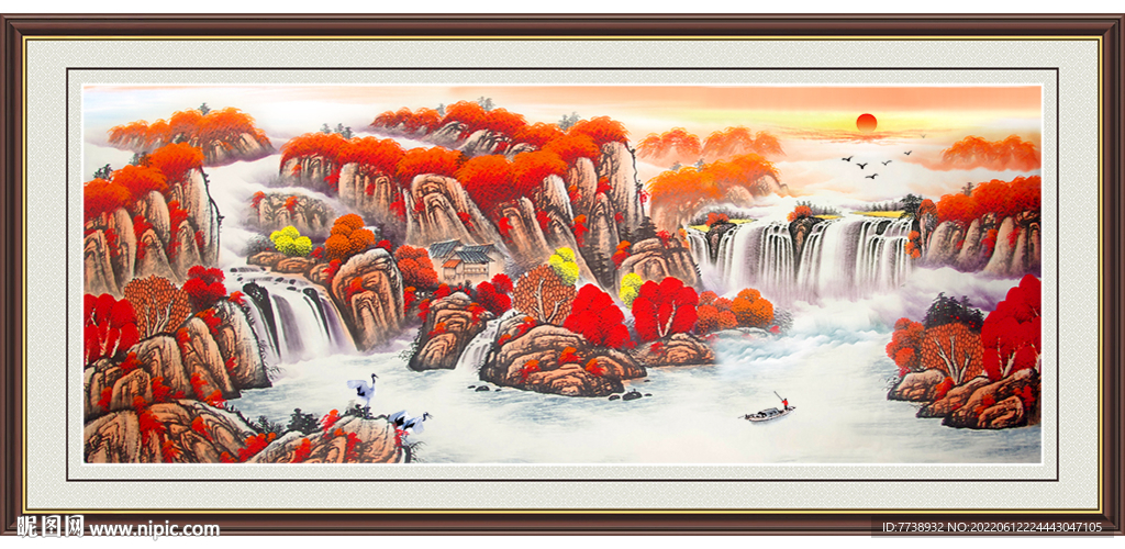  旭日东升山水画 