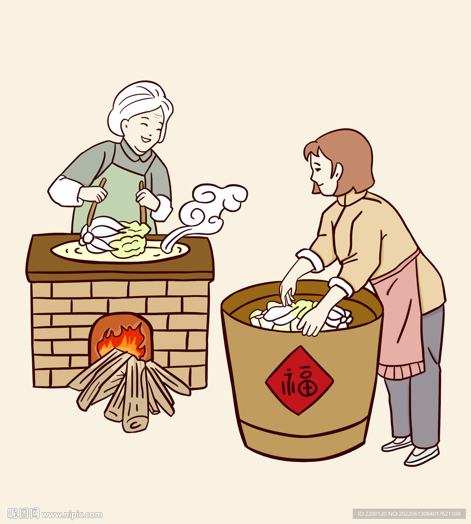东北酸菜制作加工卡通插画