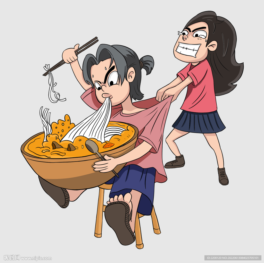 吃美味面条卡通插画
