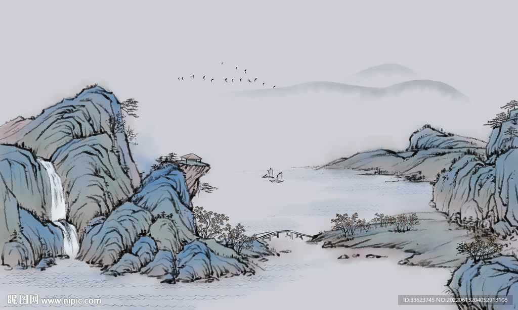 青绿山水背景图片