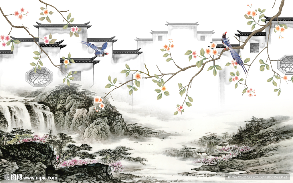 客厅 中式现代山水 tif分层