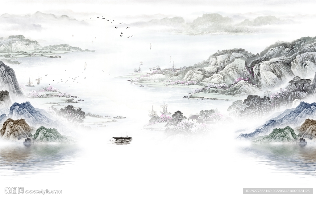 高档 中式现代山水 tif分层