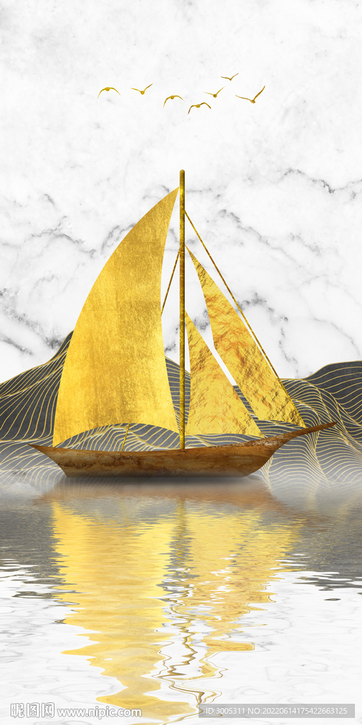 装饰画 金色帆船