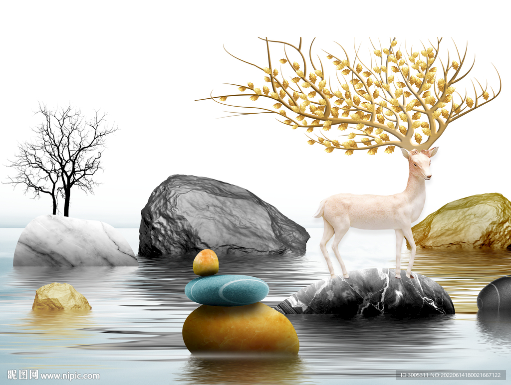 轻奢装饰画 石头麋鹿