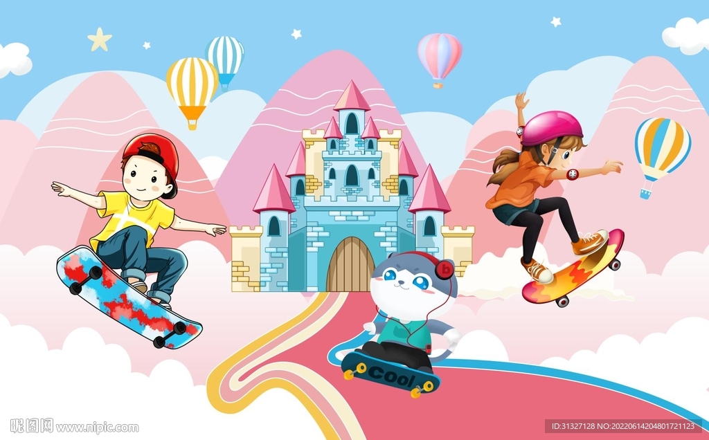 儿童运动彩虹城堡背景墙图片