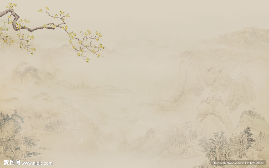 新中式花鸟画背景墙