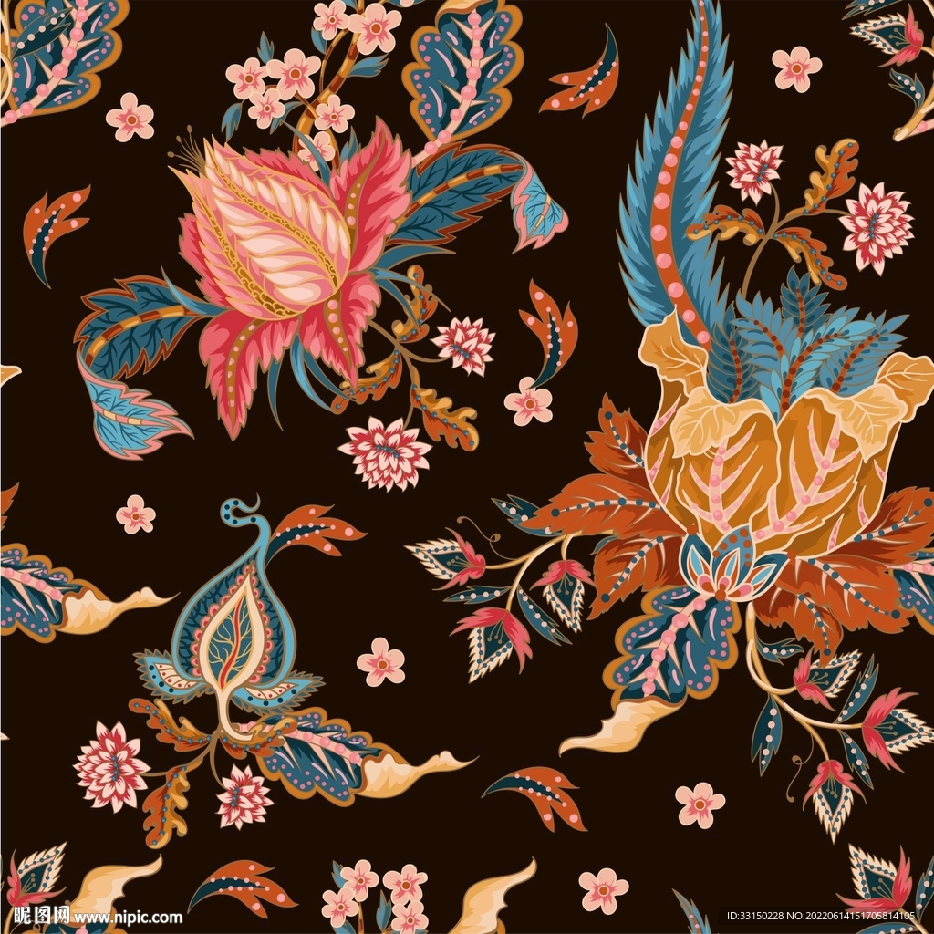 数码印花热带抽象花卉水彩花