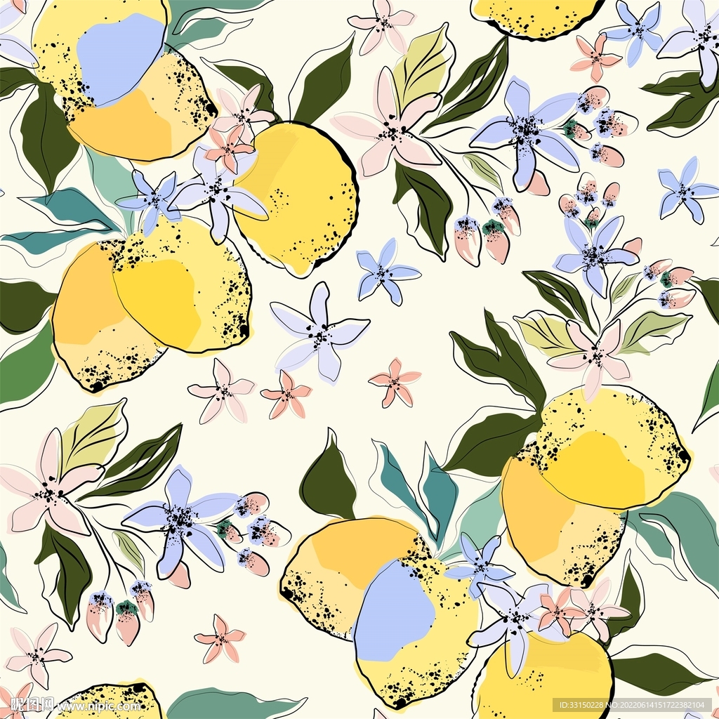 数码印花手绘画抽象花卉水彩花 