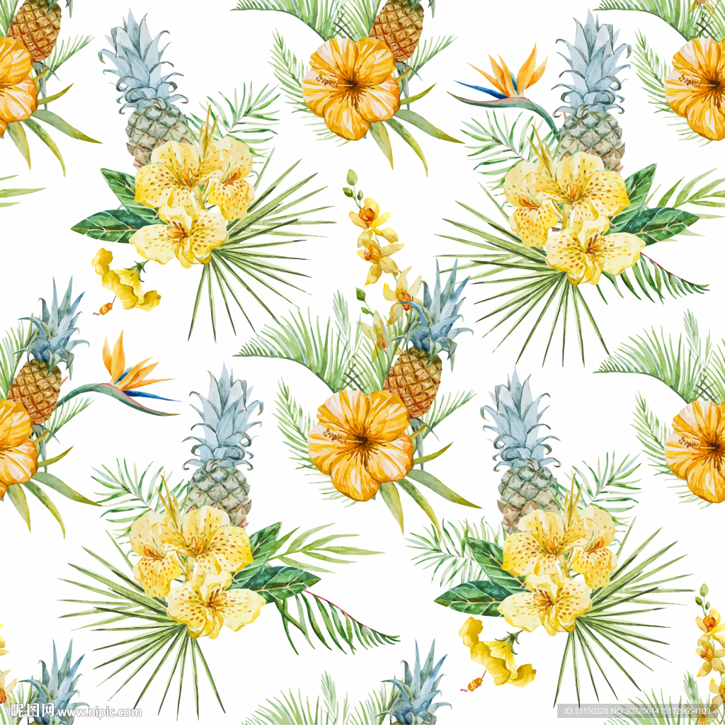 数码印花手绘画抽象花卉水彩花 