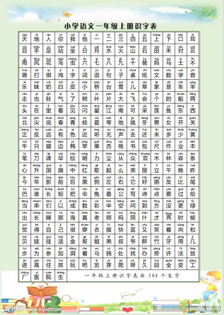 小学语文一年级上册识字表