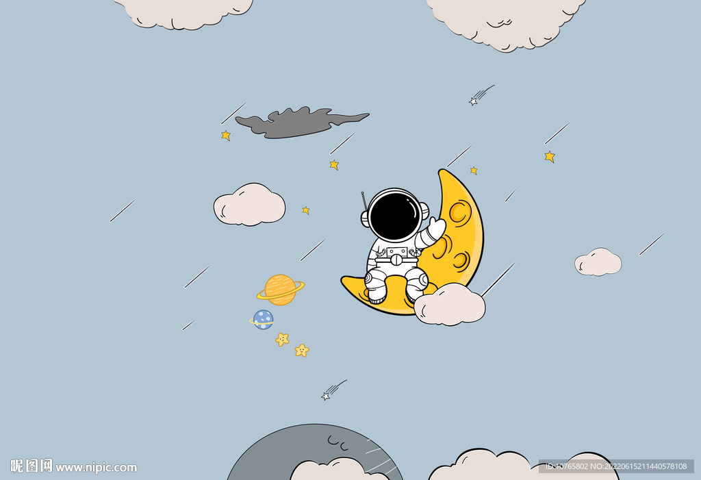 卡通太空宇航员月球星星月亮儿童