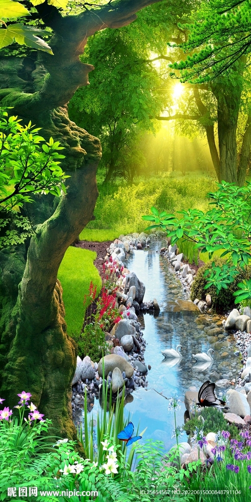 密林树林流水玄关