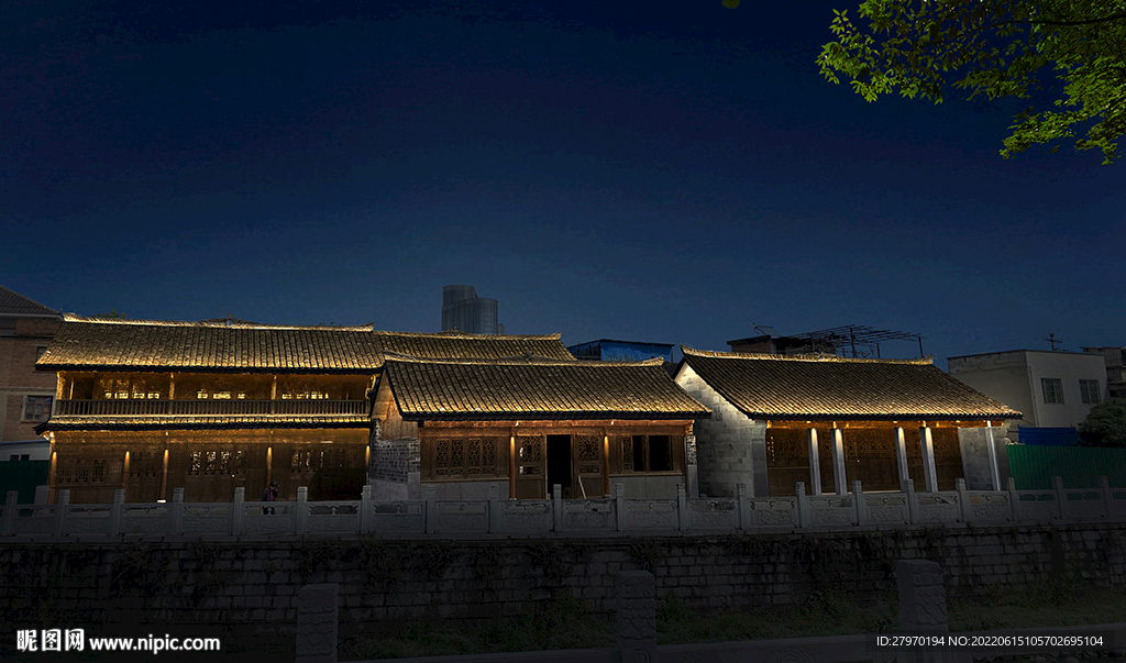 景区老街古建夜景亮化效果图