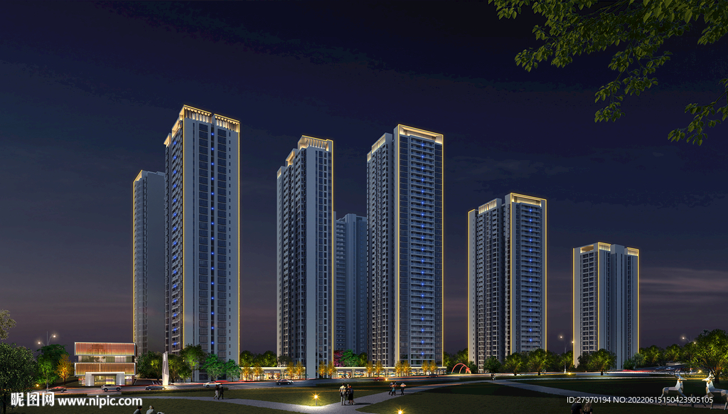 小区楼盘夜景灯光亮化效果图