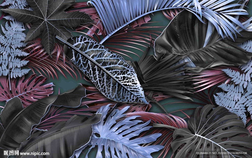 北欧热带植物轻奢背景墙