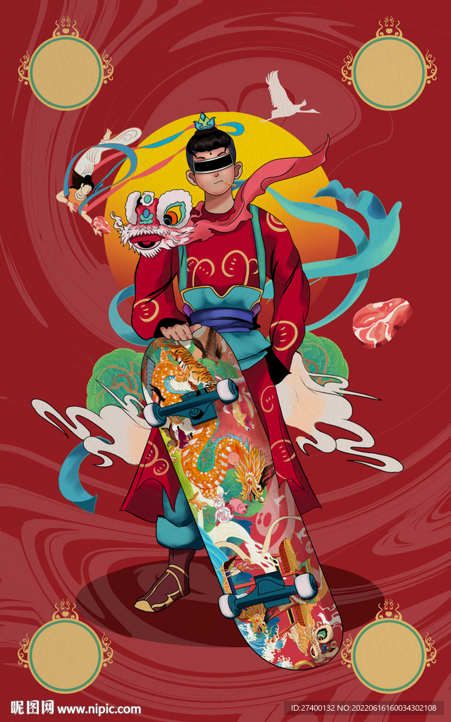 卡通人物插画形象滑板