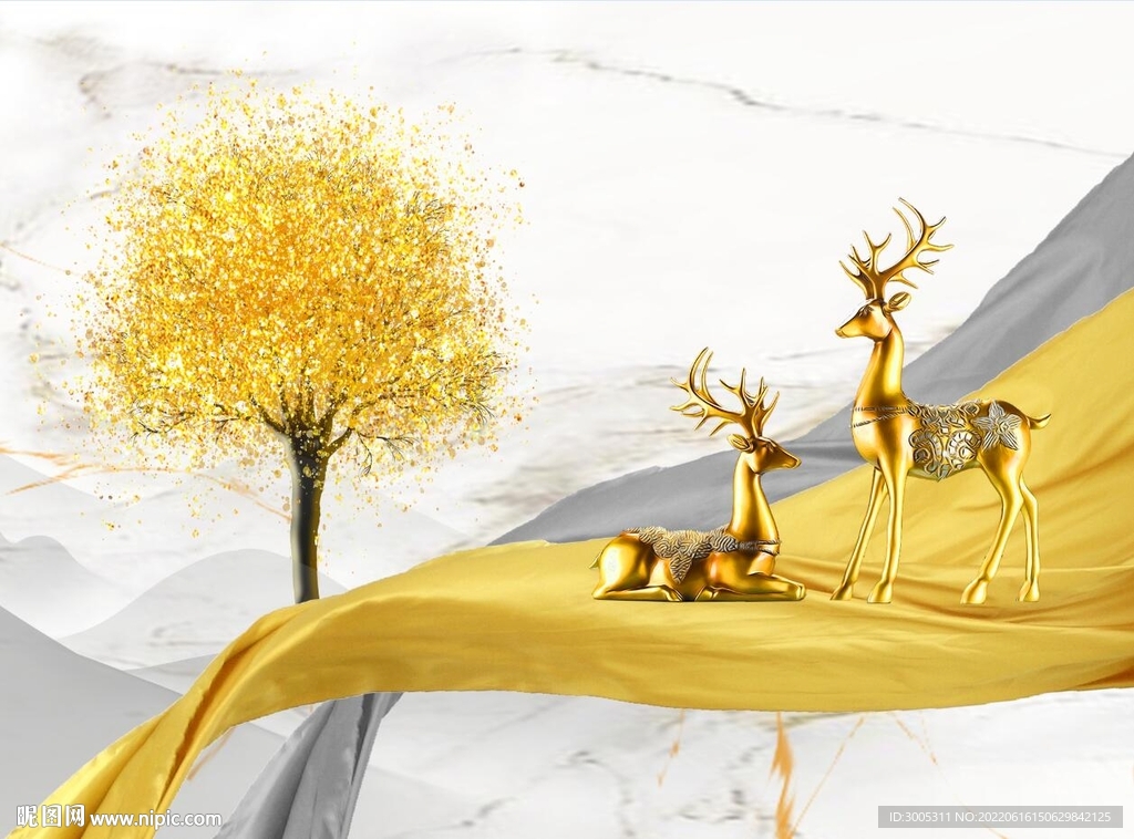 轻奢装饰画 麋鹿 飘带