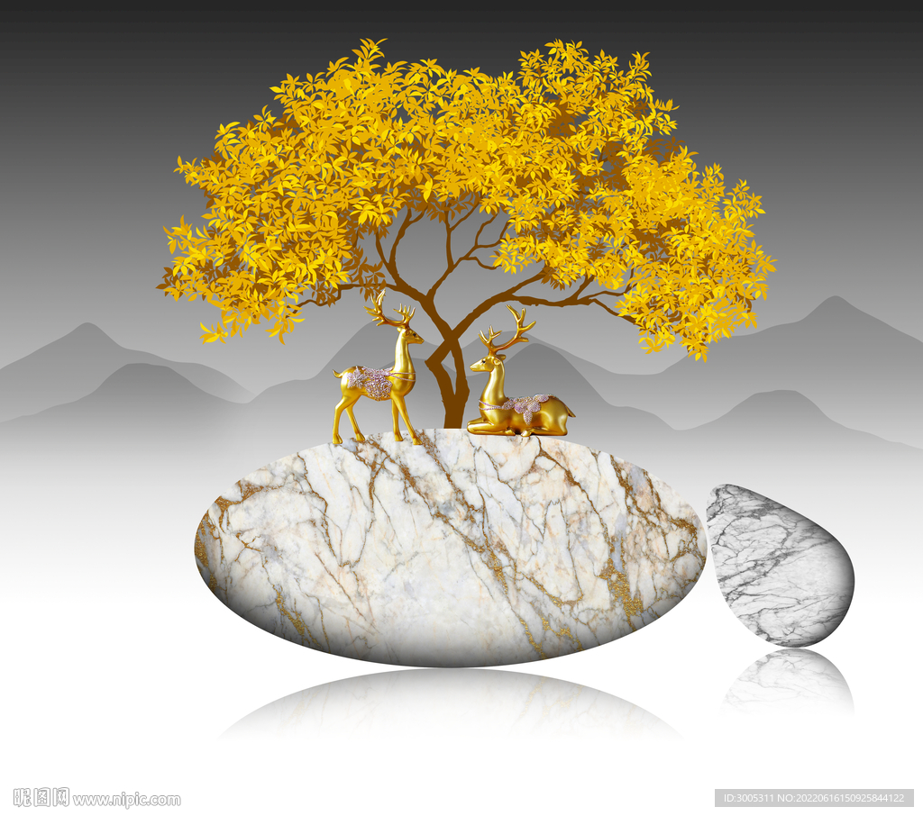 轻奢装饰画 麋鹿 石头