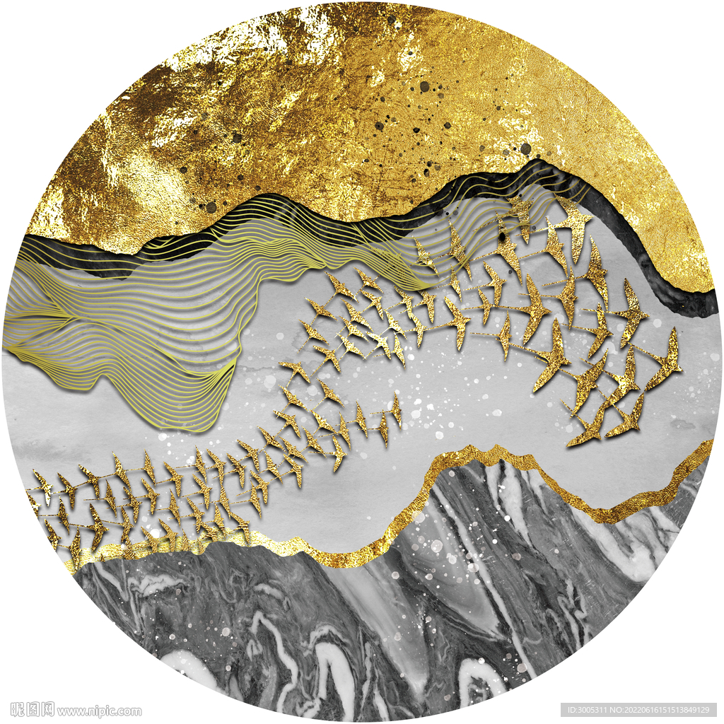 轻奢装饰画 飞鸟 大理石纹