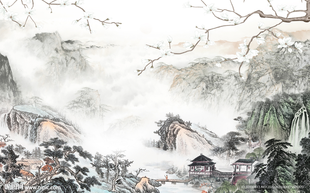 国画 客厅新山水画 Tif分层