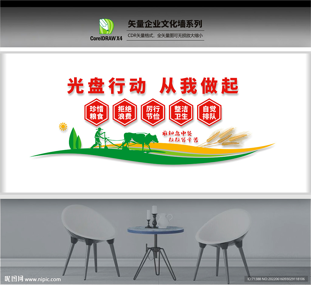 餐饮食堂爱惜粮食文化墙